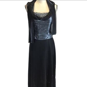 Betsy & Adam Metallic Formal Dress Spaghetti Strap w/ Scarf Womens Sz 8